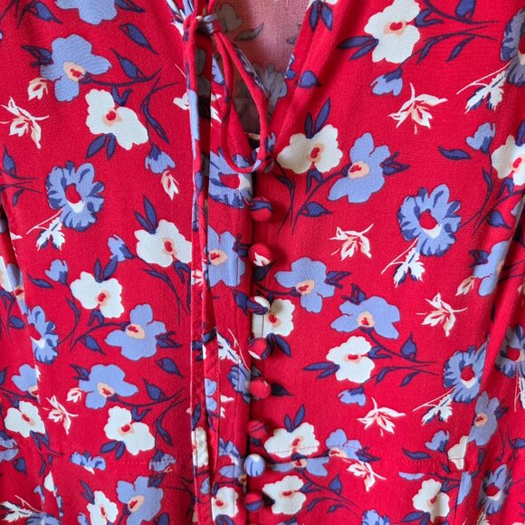 EUC EXPRESS RED FLORAL  V NECK BUTTONED SHORT DRESS SIZE LARGE - Picture 7 of 16
